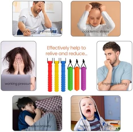 Collares Masticables Sensoriales para Niños Autistas, 6 Paquetes de Juguetes de Silicón Grado Alimenticio para Autismo, TDAH, Ansiedad y Necesidades - imagen 6