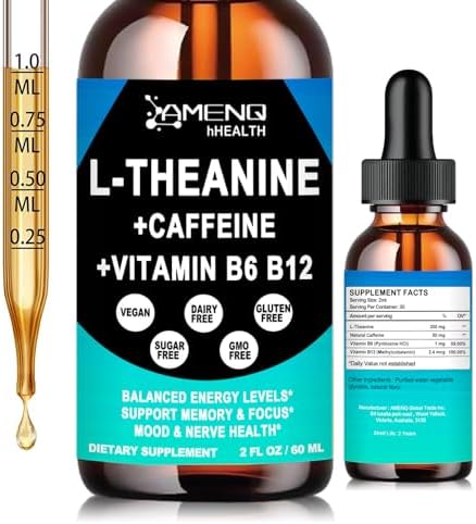 Suplemento de L Teanina y Cafeína en Gotas Orgánicas para Hombres y Mujeres | Energía Enfocada con 200mg de L-Teanina y 50mg de Cafeína Natural + - imagen 1