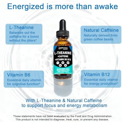 Suplemento de L Teanina y Cafeína en Gotas Orgánicas para Hombres y Mujeres | Energía Enfocada con 200mg de L-Teanina y 50mg de Cafeína Natural + - imagen 2