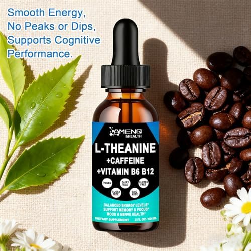 Suplemento de L Teanina y Cafeína en Gotas Orgánicas para Hombres y Mujeres | Energía Enfocada con 200mg de L-Teanina y 50mg de Cafeína Natural + - imagen 7