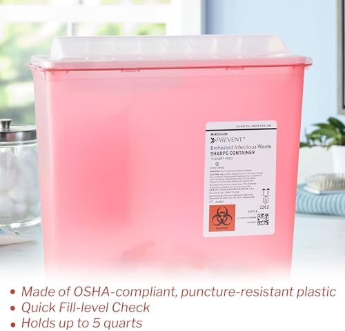 Contenedor de Puntas McKesson para Uso en Casa, 5 Cuartos - Desecho de Residuos Infecciosos, Agujas y Jeringas - Translúcido, Tapa Sin Contacto - - imagen 3