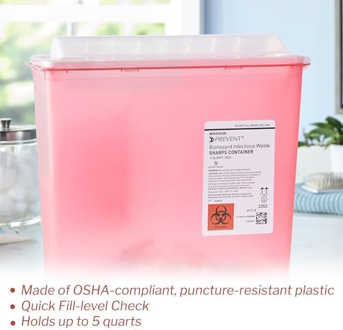 Contenedor de Puntas McKesson para Uso en Casa, 5 Cuartos - Desecho de Residuos Infecciosos, Agujas y Jeringas - Translúcido, Tapa Sin Contacto - - imagen 4