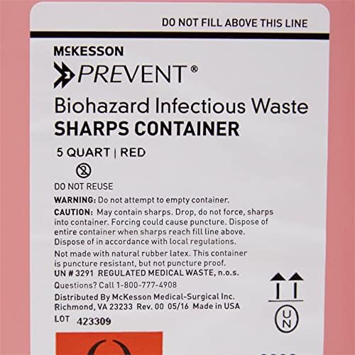Contenedor de Puntas McKesson para Uso en Casa, 5 Cuartos - Desecho de Residuos Infecciosos, Agujas y Jeringas - Translúcido, Tapa Sin Contacto - - imagen 5