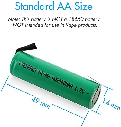 Baterías recargables AA Tenergy NiMH 1.2V 2000mAh con pestañas, paquete de 4 unidades - imagen 2