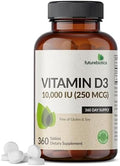 Futurebiotics Vitamina D3 10,000iu (250mcg) 360 Tabletas - Suplemento para Función Muscular y Soporte Inmunológico, No GMO - imagen 1