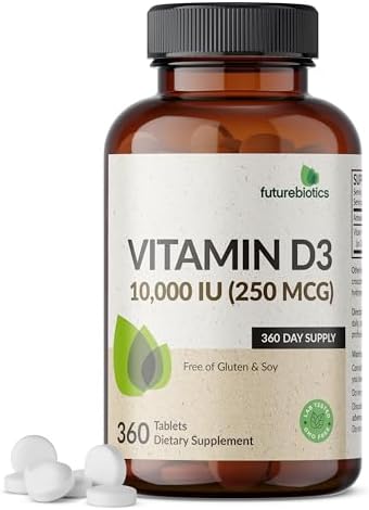 Futurebiotics Vitamina D3 10,000iu (250mcg) 360 Tabletas - Suplemento para Función Muscular y Soporte Inmunológico, No GMO - imagen 1