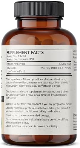 Futurebiotics Vitamina D3 10,000iu (250mcg) 360 Tabletas - Suplemento para Función Muscular y Soporte Inmunológico, No GMO - imagen 2