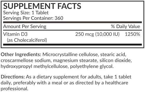 Futurebiotics Vitamina D3 10,000iu (250mcg) 360 Tabletas - Suplemento para Función Muscular y Soporte Inmunológico, No GMO - imagen 8