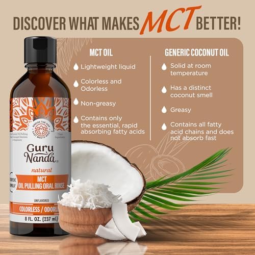 Enjuague Bucal GuruNanda con Aceite MCT para Cuidado Oral Natural y Suave, Extractos de Coco Puro, Sin Sabor, Sin Olor, Sin Alcohol, 8 Oz - imagen 8