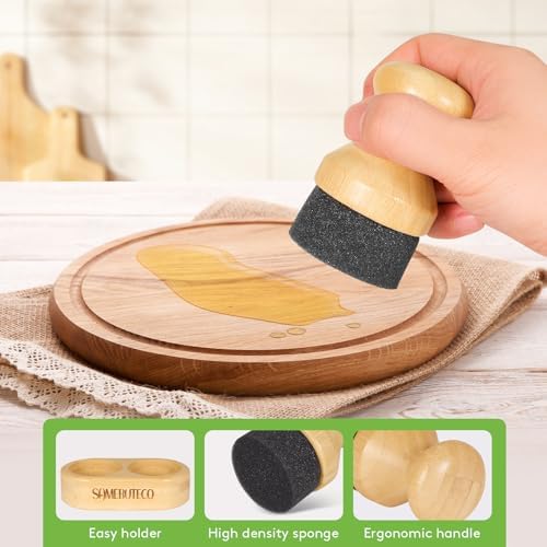 Aplicador de Cera y Aceite para Tablas de Cortar SAMEBUTECO, 2 Piezas de Bambú Natural con Soporte, Ideal para Utensilios de Cocina y Madera - imagen 3