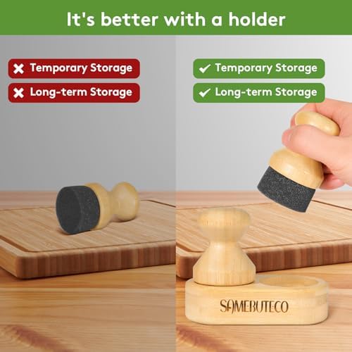 Aplicador de Cera y Aceite para Tablas de Cortar SAMEBUTECO, 2 Piezas de Bambú Natural con Soporte, Ideal para Utensilios de Cocina y Madera - imagen 4