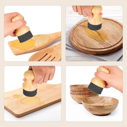 Aplicador de Cera y Aceite para Tablas de Cortar SAMEBUTECO, 2 Piezas de Bambú Natural con Soporte, Ideal para Utensilios de Cocina y Madera - imagen 5
