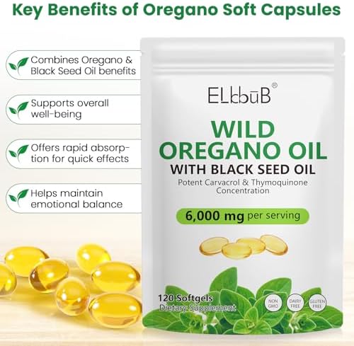 Aceite de Orégano ELBBUB con Aceite de Semilla Negra - 6000mg de Aceite de Orégano + 200mg de Aceite de Semilla Negra por Porción, Alta Concentración - imagen 3