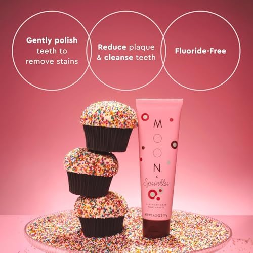 Pasta de Dientes Sabor Pastel de Cumpleaños Moon x Sprinkles 4.2 Oz, para Niños 6+ y Adultos, Sin Flúor, Vegana, Sin SLS ni Azúcar, Cuidado Suave de - imagen 2