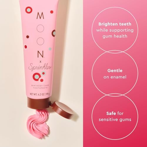 Pasta de Dientes Sabor Pastel de Cumpleaños Moon x Sprinkles 4.2 Oz, para Niños 6+ y Adultos, Sin Flúor, Vegana, Sin SLS ni Azúcar, Cuidado Suave de - imagen 3