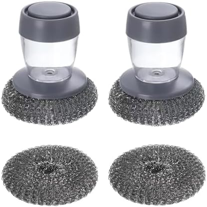 Estropajo de Acero Inoxidable con Dispensador de Jabón para Fregadero, Estropajo para Platos y Sartenes, Cepillo Pesado para Hierro Fundido 2+2 - imagen 1
