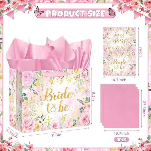 Bolsa de Regalo para Novia Yomaiha con Flores, Incluye Tarjeta y Papel de Seda, Ideal para Ducha Nupcial y Fiesta de Despedida de Soltera - imagen 2