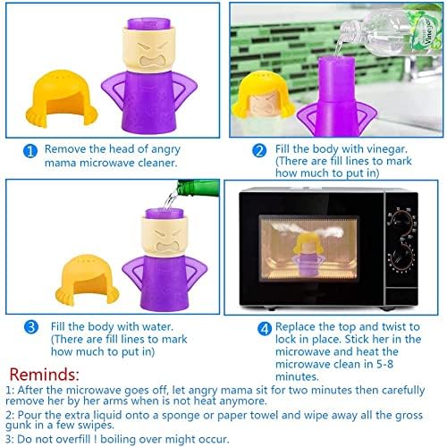Limpiador de Microondas Abnaok 2PCS Angry Mama con Limpiador de Refrigerador Chilly Mama, Limpieza Rápida en Minutos, Manual en Inglés - imagen 6