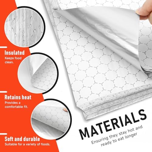 80 Piezas de Papel de Aluminio Aislante para Envolver Sandwiches, 12x12, Ideal para Hamburguesas, Hot Dogs y Burritos - imagen 3