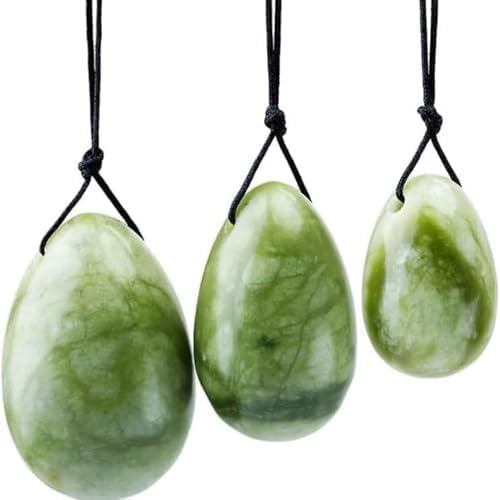 Set de 3 Huevos de Jade Verde Laiqucraft, Piedras Naturales para Masaje, Bolas de Cristal para Relajación y Ejercicio Corporal Femenino - imagen 1