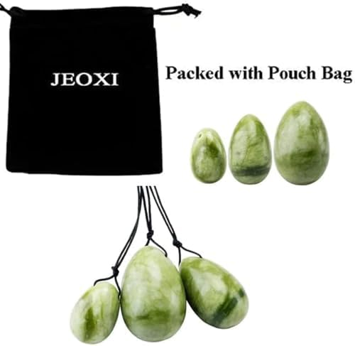 Set de 3 Huevos de Jade Verde Laiqucraft, Piedras Naturales para Masaje, Bolas de Cristal para Relajación y Ejercicio Corporal Femenino - imagen 2