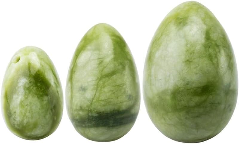 Set de 3 Huevos de Jade Verde Laiqucraft, Piedras Naturales para Masaje, Bolas de Cristal para Relajación y Ejercicio Corporal Femenino - imagen 3
