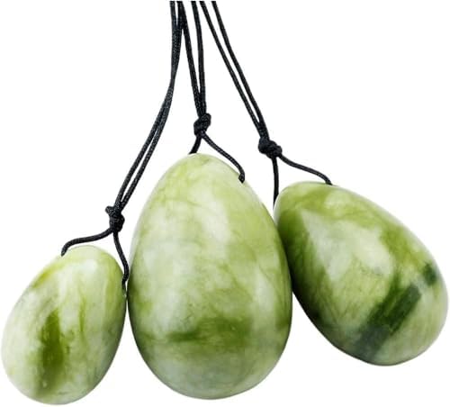 Set de 3 Huevos de Jade Verde Laiqucraft, Piedras Naturales para Masaje, Bolas de Cristal para Relajación y Ejercicio Corporal Femenino - imagen 4
