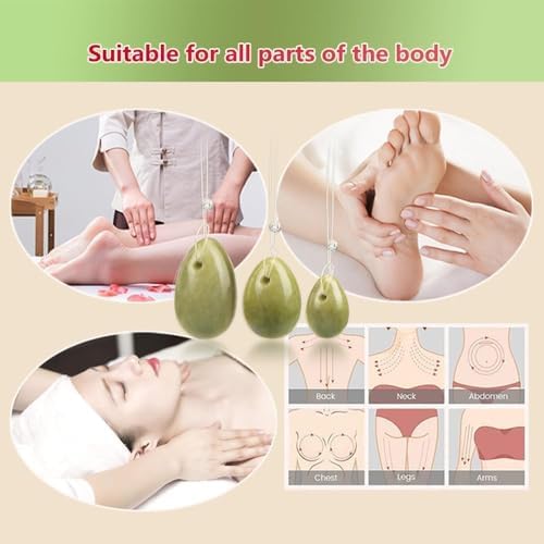 Set de 3 Huevos de Jade Verde Laiqucraft, Piedras Naturales para Masaje, Bolas de Cristal para Relajación y Ejercicio Corporal Femenino - imagen 5
