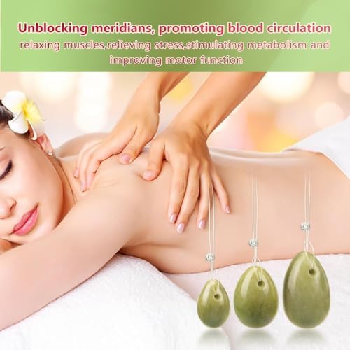 Set de 3 Huevos de Jade Verde Laiqucraft, Piedras Naturales para Masaje, Bolas de Cristal para Relajación y Ejercicio Corporal Femenino - imagen 6