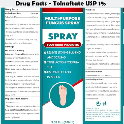 Spray Antifúngico Tolnaftato 1% para Pie de Atleta, Desodorante para Pies y Zapatos - Alivio Rápido de Picazón, Quemazón y Mal Olor - 3.4 FL OZ - imagen 2