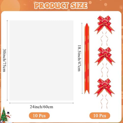 GOMANCHE Paquete de 10 Bolsas de Celofán Grandes para Cestas, 24 x 30 Pulgadas, Envoltura de Cesta de Pascua con 10 Lazos, Regalos para Fiestas de - imagen 2