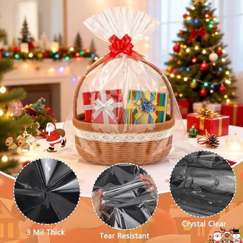GOMANCHE Paquete de 10 Bolsas de Celofán Grandes para Cestas, 24 x 30 Pulgadas, Envoltura de Cesta de Pascua con 10 Lazos, Regalos para Fiestas de - imagen 5