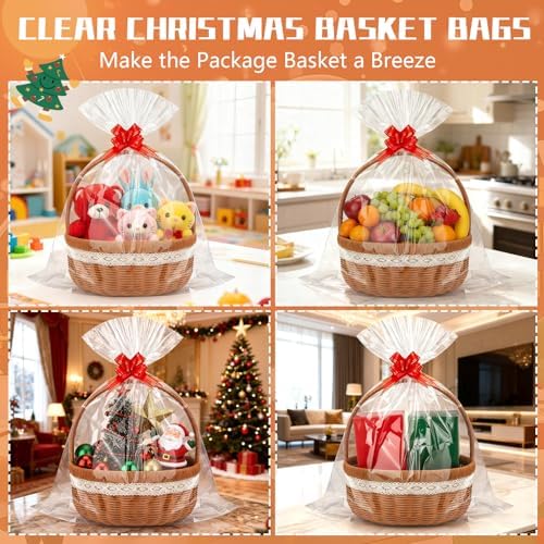 GOMANCHE Paquete de 10 Bolsas de Celofán Grandes para Cestas, 24 x 30 Pulgadas, Envoltura de Cesta de Pascua con 10 Lazos, Regalos para Fiestas de - imagen 6