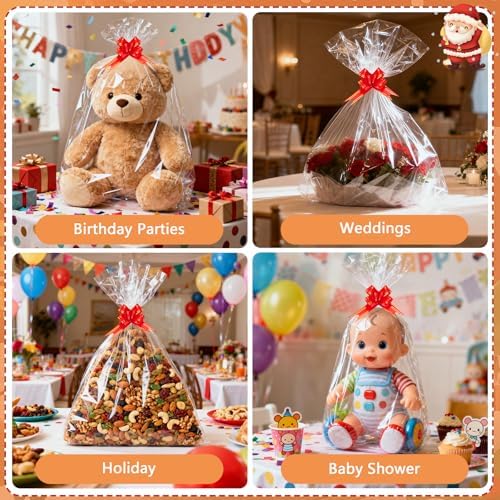 GOMANCHE Paquete de 10 Bolsas de Celofán Grandes para Cestas, 24 x 30 Pulgadas, Envoltura de Cesta de Pascua con 10 Lazos, Regalos para Fiestas de - imagen 7