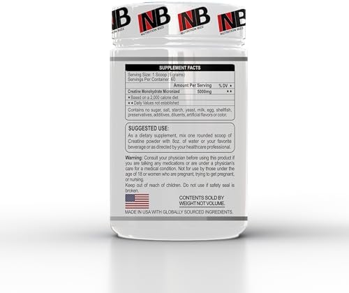 Creatina Monohidratada Micronizada NutritionBizz en Polvo 300 Gramos Sin Sabor - Suministro para 60 Días, 5 Gramos por Porción - imagen 2