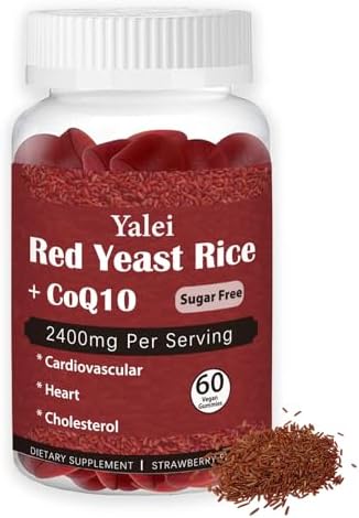 Gomitas Yalei Premium de Arroz Rojo con CoQ10 para el Corazón y Colesterol | Sin Azúcar, Sabor Fresa | 60 Gomitas (Suministro de 30 Días) | Veganas, - imagen 1