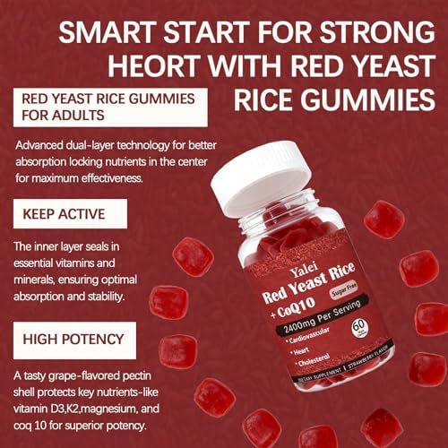 Gomitas Yalei Premium de Arroz Rojo con CoQ10 para el Corazón y Colesterol | Sin Azúcar, Sabor Fresa | 60 Gomitas (Suministro de 30 Días) | Veganas, - imagen 7