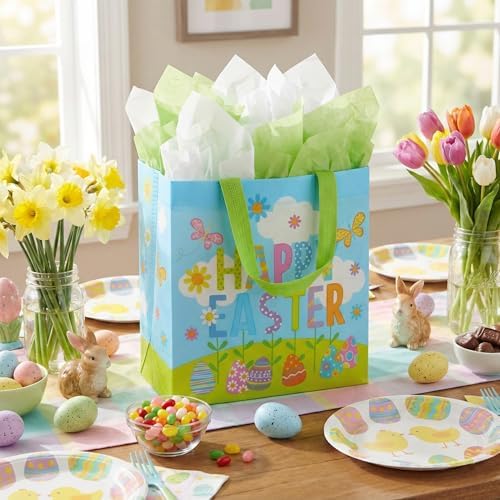 Bolsas de Regalo de Pascua SUNCOLOR, Paquete de 6 Bolsas Tote de Tela No Tejida con Diseño de Conejo, 9x9x4.7 Pulgadas, Reutilizables para Juegos de - imagen 2