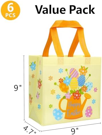 Bolsas de Regalo de Pascua SUNCOLOR, Paquete de 6 Bolsas Tote de Tela No Tejida con Diseño de Conejo, 9x9x4.7 Pulgadas, Reutilizables para Juegos de - imagen 3