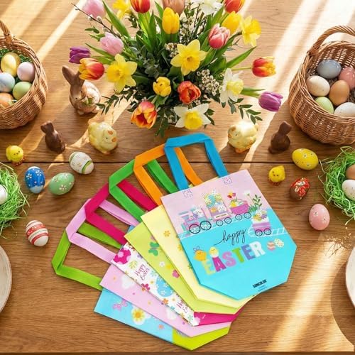 Bolsas de Regalo de Pascua SUNCOLOR, Paquete de 6 Bolsas Tote de Tela No Tejida con Diseño de Conejo, 9x9x4.7 Pulgadas, Reutilizables para Juegos de - imagen 5