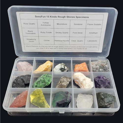 Kit de Colección de Rocas y Minerales para Adultos y Niños - 15 Piezas de Piedras Naturales para Pulido y Cristales Crudos para Wicca y Reiki - imagen 1