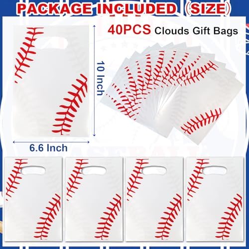 Bolsas de Regalo de Béisbol YAHEBODT 40 Piezas, Bolsas de Dulces de 10.2x7.2 Pulgadas con Asas para Fiestas de Cumpleaños y Decoración Deportiva - imagen 2