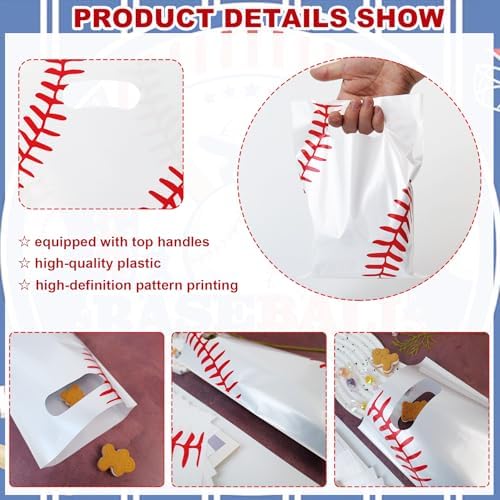 Bolsas de Regalo de Béisbol YAHEBODT 40 Piezas, Bolsas de Dulces de 10.2x7.2 Pulgadas con Asas para Fiestas de Cumpleaños y Decoración Deportiva - imagen 3