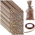 100 Piezas de Bolsas de Regalo con Estampado de Leopardo para Fiestas de Cumpleaños, Decoración de Zoológico y Suministros con Listón de Tela Marrón - imagen 1