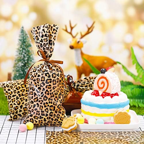 100 Piezas de Bolsas de Regalo con Estampado de Leopardo para Fiestas de Cumpleaños, Decoración de Zoológico y Suministros con Listón de Tela Marrón - imagen 2