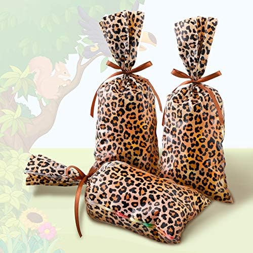 100 Piezas de Bolsas de Regalo con Estampado de Leopardo para Fiestas de Cumpleaños, Decoración de Zoológico y Suministros con Listón de Tela Marrón - imagen 3