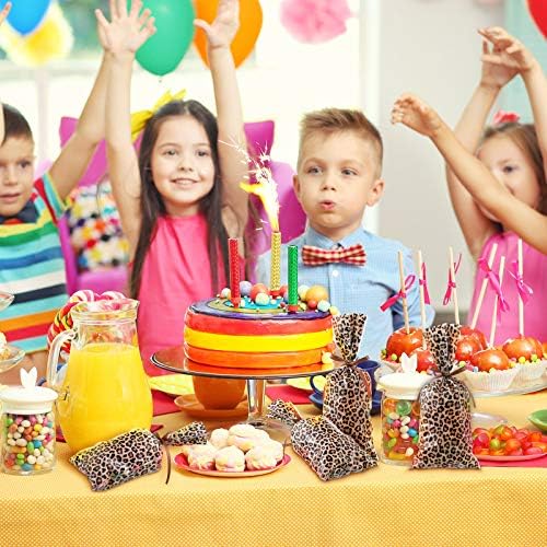 100 Piezas de Bolsas de Regalo con Estampado de Leopardo para Fiestas de Cumpleaños, Decoración de Zoológico y Suministros con Listón de Tela Marrón - imagen 4