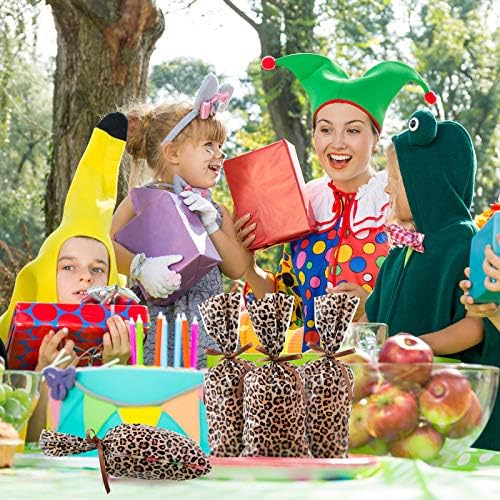 100 Piezas de Bolsas de Regalo con Estampado de Leopardo para Fiestas de Cumpleaños, Decoración de Zoológico y Suministros con Listón de Tela Marrón - imagen 5