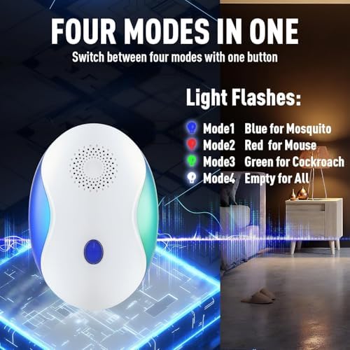 Repelente Ultrasónico GRLEP para Uso Interior, Control Electrónico 4 en 1 para Ratones, Insectos, Arañas y Cucarachas, Repelente con Luz Nocturna, - imagen 2