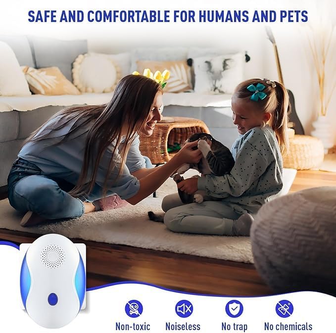 Repelente Ultrasónico GRLEP para Uso Interior, Control Electrónico 4 en 1 para Ratones, Insectos, Arañas y Cucarachas, Repelente con Luz Nocturna, - imagen 7